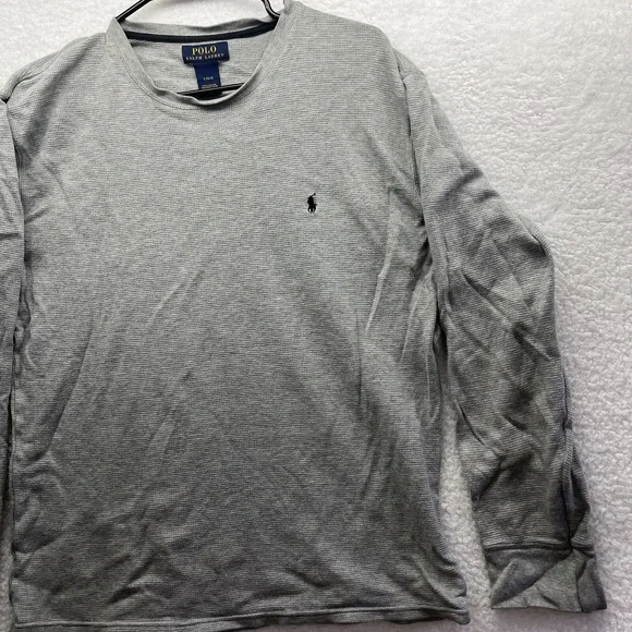 Polo Ralph Lauren Shirt Mens Large Gray Thermal Waffle Knit Long Sleeve Golf Fit - Picture 3 of 11